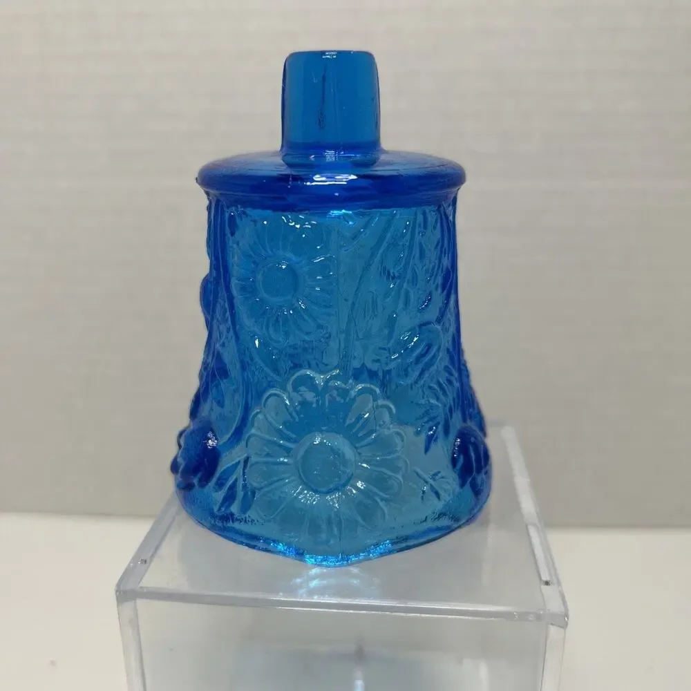 MCM Blue Glass Pegged Cup Votive Sconce Candle Holder Floral Daisy Tulip